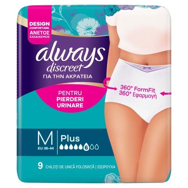 Always Discreet Chiloti Unica Folosinta M Plus 36-44 9buc 2/bax
