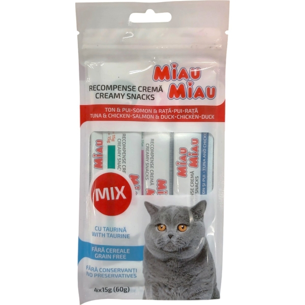 Miau Miau Recompensa Pisici Crema Mix 4x15g 12/bax Miau Miau Recompensa Pisici Crema Mix 4x15g 12/bax