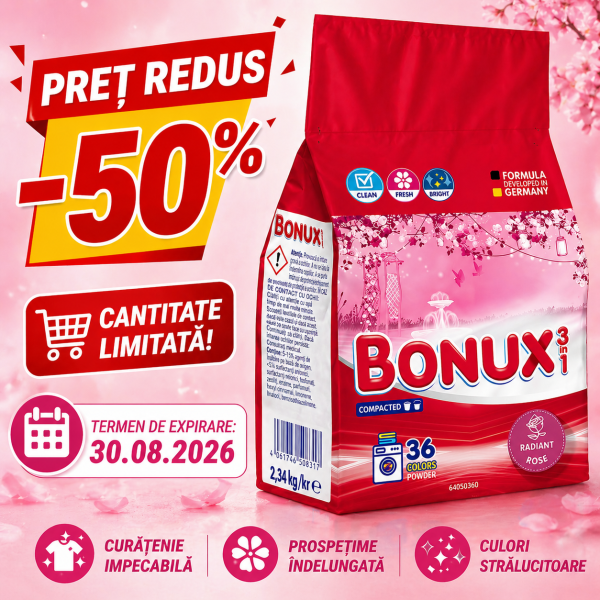 Bonux Detergent Automat Radiant Rose 2.34kg 5/bax