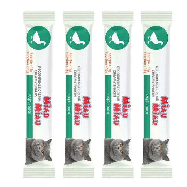 Miau Miau Recompensa Pisici Crema Rata 4x15g 12/bax Miau Miau Recompensa Pisici Crema Rata 4x15g 12/bax