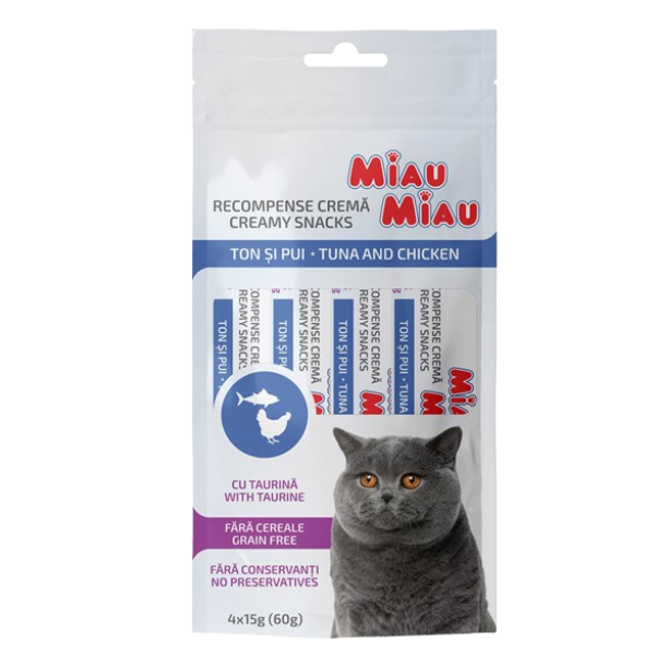 Miau Miau Recompensa Pisici Crema Ton Si Pui 4x15g 12/bax Miau Miau Recompensa Pisici Crema Ton Si Pui 4x15g 12/bax