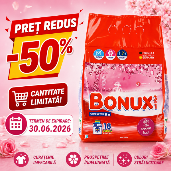 Bonux Detergent Automat Radiant Rose 1.17kg 9/bax