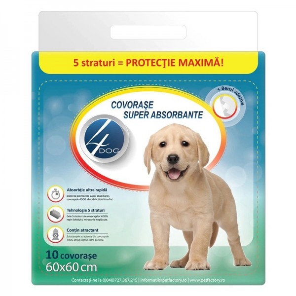 4dog Covorase Absorbante Caini 60x60cm 10buc 12/bax