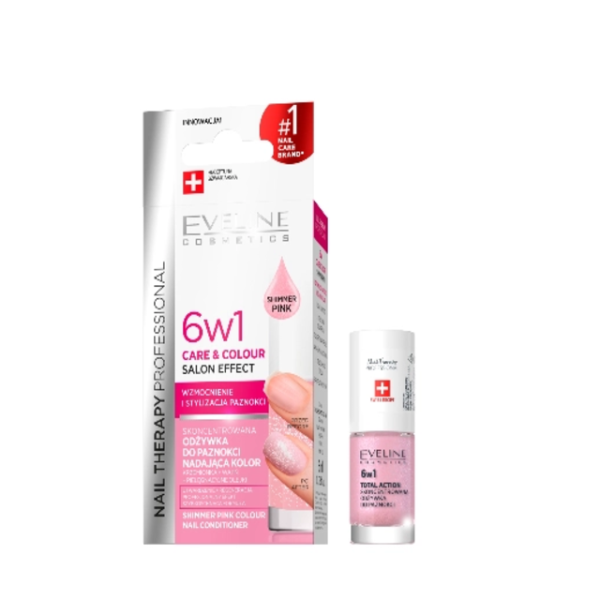 Eveline Nail Therapy 6in1 Care&colour Shimmer Pink 5ml 12/bax