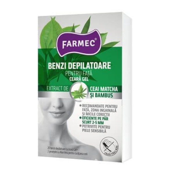 Farmec Benzi Depilatoare Fata Ceara Gel Ceai Si Bambus 20buc 16/bax