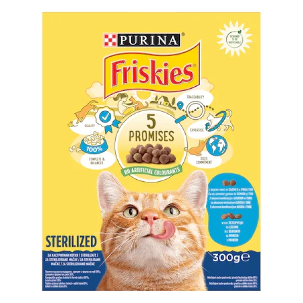 Friskies 5promises Hrana Pisici Sterilized Somon/ton/legume 300gr 10/bax