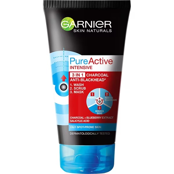 Garnier Gel+exfoliant+masca Pure Active 3in1 Charcoal 150ml 6/bax