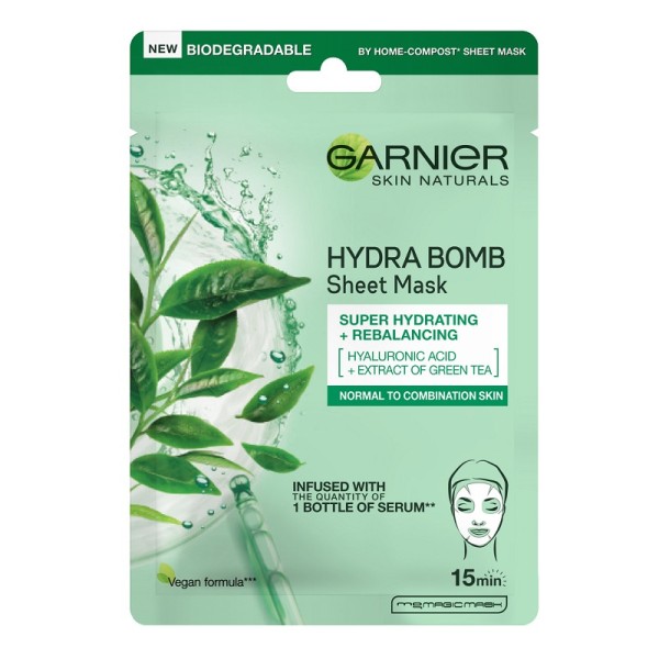 Garnier Masca Faciala Servetel Hydra Bomb Green Tea 20/bax