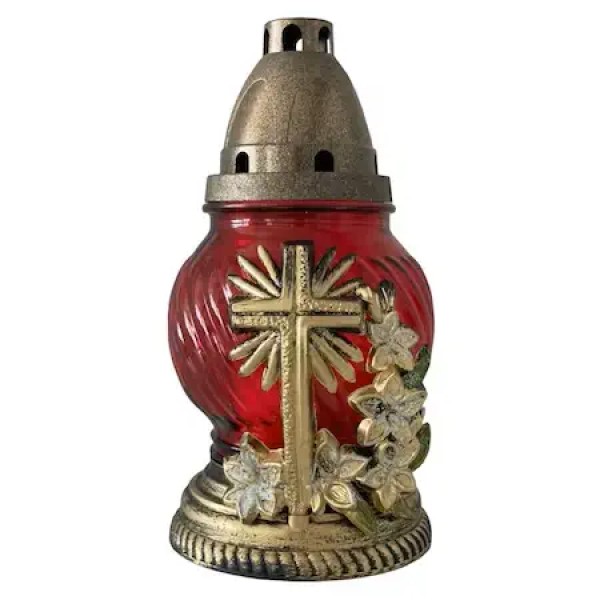 Lca Candela Sticla Cruce+flori 92r 8/bax