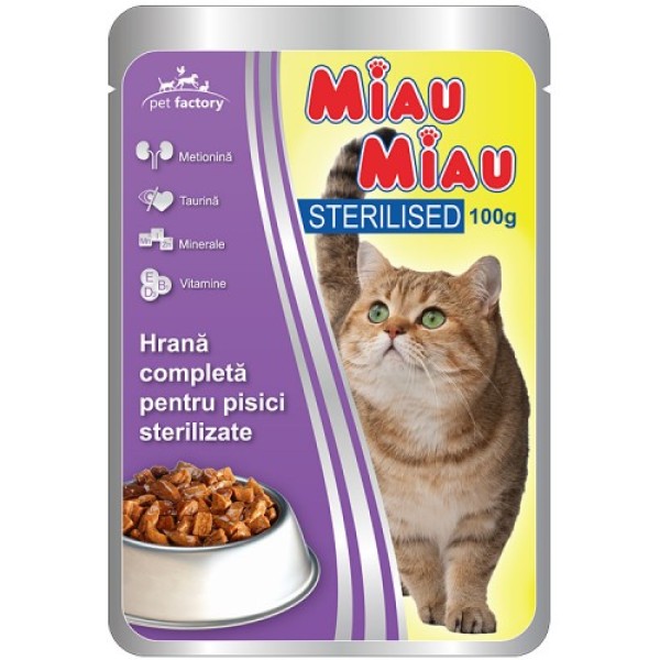 Miau Miau Hrana Pisici Sterile Plic 100gr 24/bax