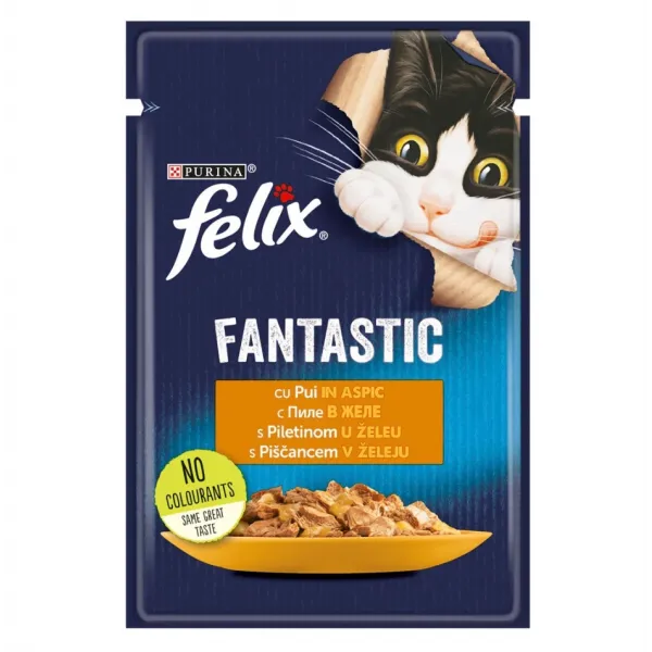 Purina Felix Fantastic Hrana Pisici Adulte Pui In Aspic Plic 85gr 26/bax