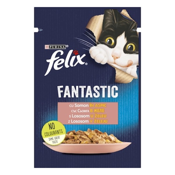 Purina Felix Fantastic Hrana Pisici Adulte Somon In Aspic Plic 85gr 26/bax