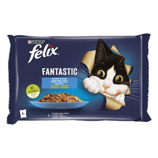Purina Felix Fantastic Hrana Pisici Adulte Somon/peste In Aspic 4*85gr 12/bax