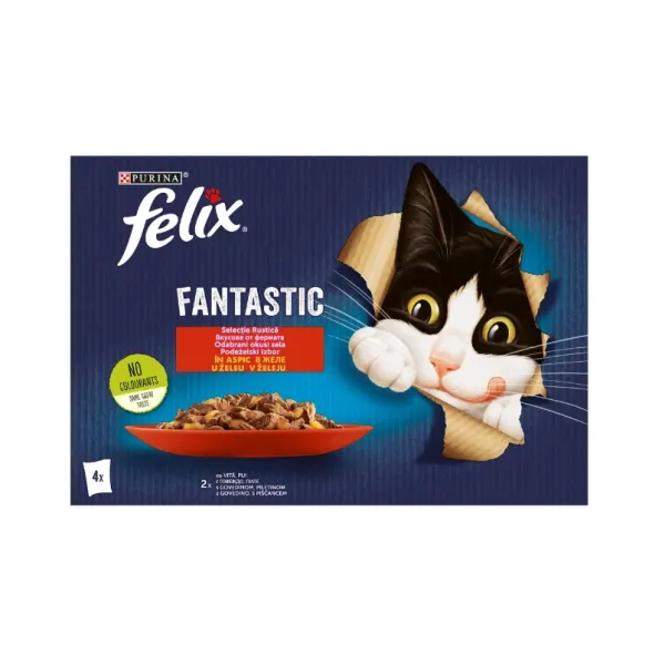 Purina Felix Fantastic Hrana Pisici Adulte Vita/pui In Aspic 4*85gr 12/bax