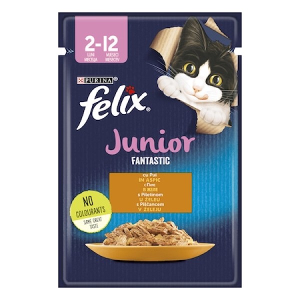 Purina Felix Fantastic Hrana Pisici Junior 2-12luni Pui In Aspic Plic 85gr 26/bax