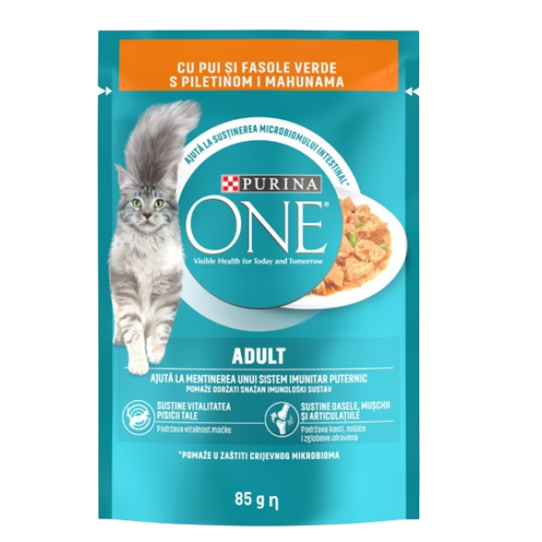 Purina One Hrana Pisici Adulte Pui/fasole Verde In Sos Plic 85gr 26/bax