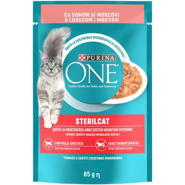 Purina One Hrana Pisici Adulte Sterilcat Somon/morcovi In Sos Plic 85gr 26/bax