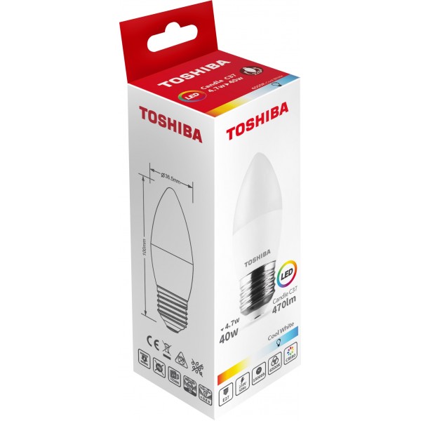 Toshiba Bec Led 4.7w E27 C37 Alb Rece 100/bax