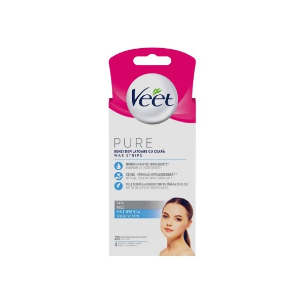 Veet Benzi Depilatoare Fata Pure Piele Sensibila 20foi/cut 12cut/bax